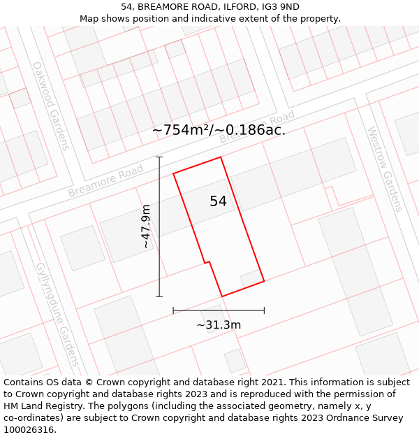 54, BREAMORE ROAD, ILFORD, IG3 9ND: Plot and title map