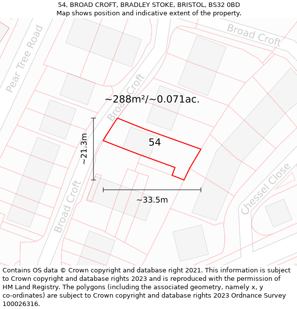 54, BROAD CROFT, BRADLEY STOKE, BRISTOL, BS32 0BD: Plot and title map