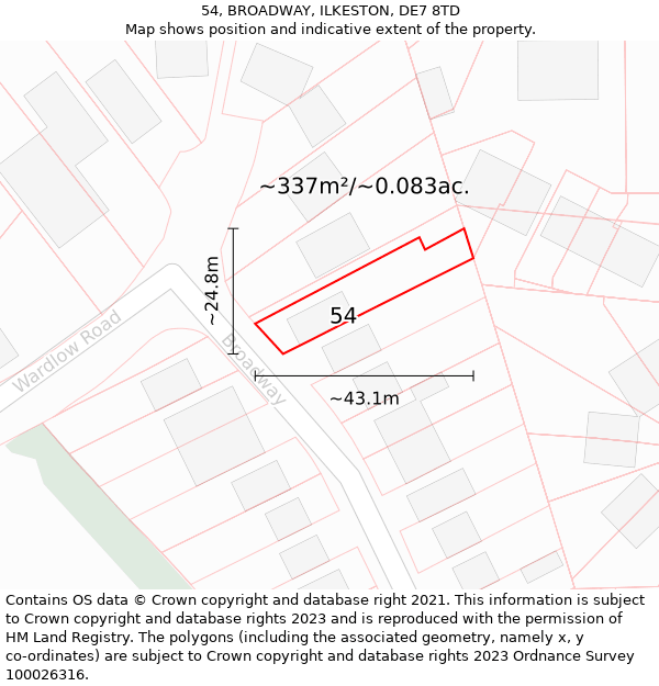 54, BROADWAY, ILKESTON, DE7 8TD: Plot and title map