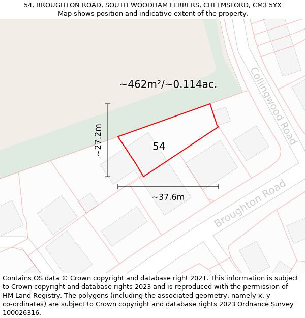 54, BROUGHTON ROAD, SOUTH WOODHAM FERRERS, CHELMSFORD, CM3 5YX: Plot and title map