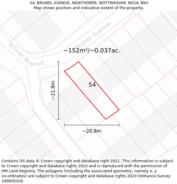 54, BRUNEL AVENUE, NEWTHORPE, NOTTINGHAM, NG16 3NH: Plot and title map