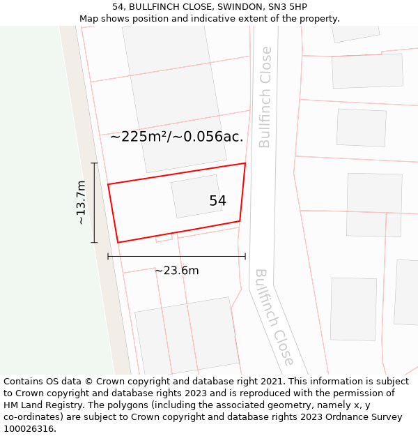 54, BULLFINCH CLOSE, SWINDON, SN3 5HP: Plot and title map