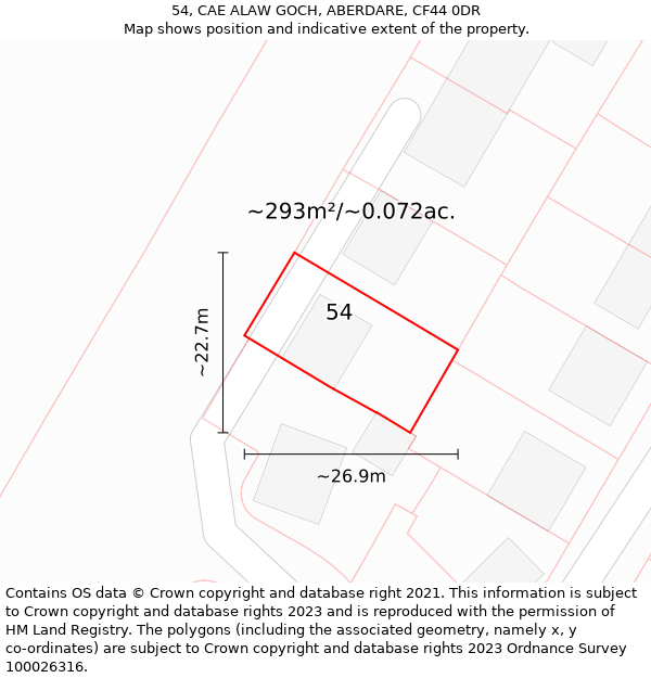 54, CAE ALAW GOCH, ABERDARE, CF44 0DR: Plot and title map