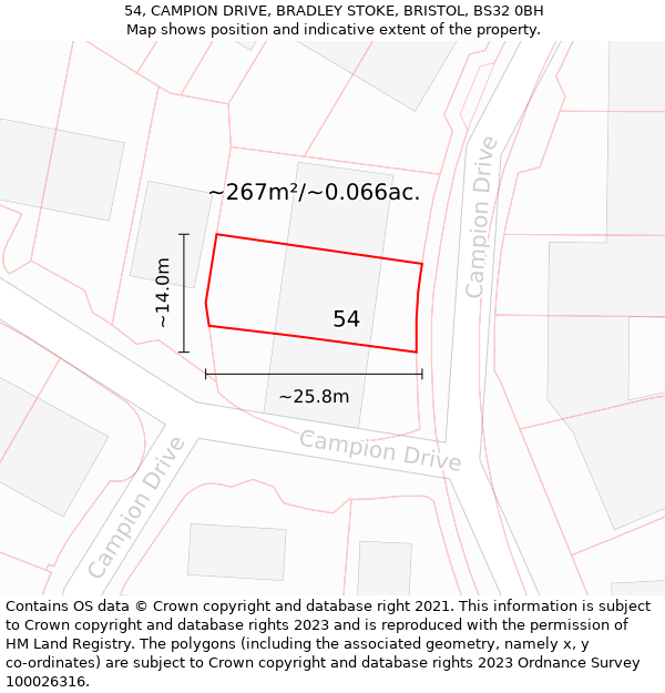 54, CAMPION DRIVE, BRADLEY STOKE, BRISTOL, BS32 0BH: Plot and title map