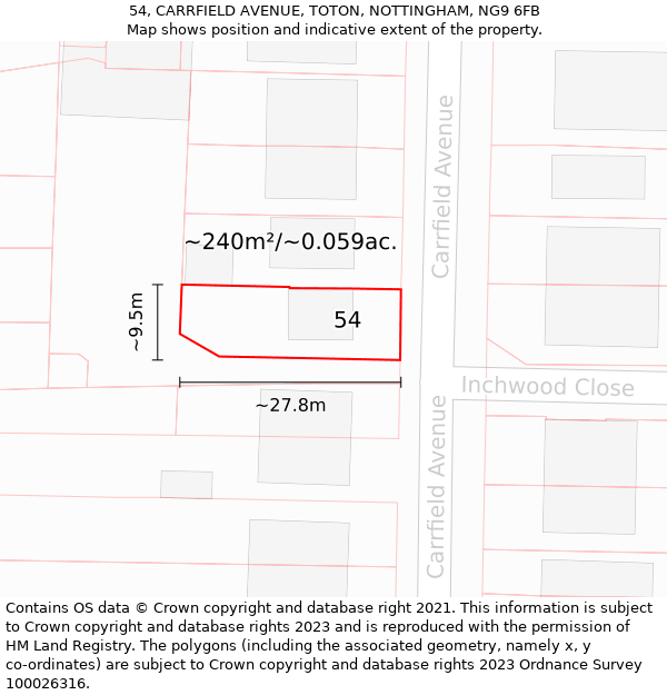 54, CARRFIELD AVENUE, TOTON, NOTTINGHAM, NG9 6FB: Plot and title map