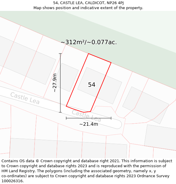 54, CASTLE LEA, CALDICOT, NP26 4PJ: Plot and title map