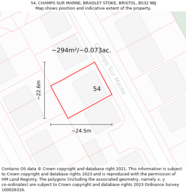 54, CHAMPS SUR MARNE, BRADLEY STOKE, BRISTOL, BS32 9BJ: Plot and title map