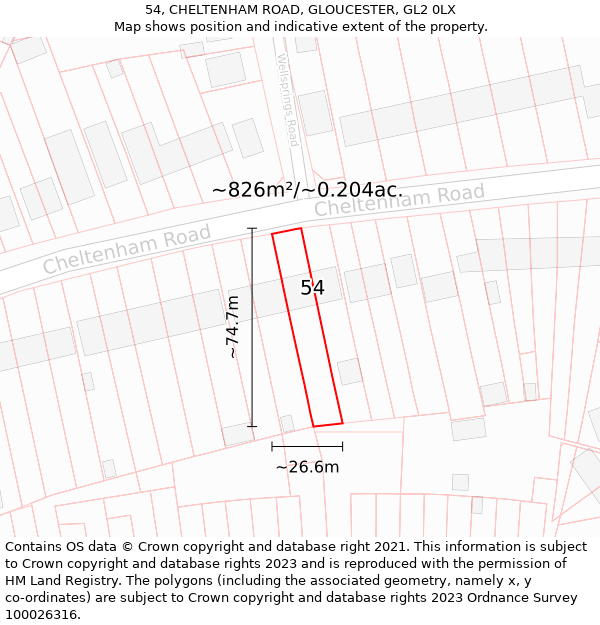 54, CHELTENHAM ROAD, GLOUCESTER, GL2 0LX: Plot and title map