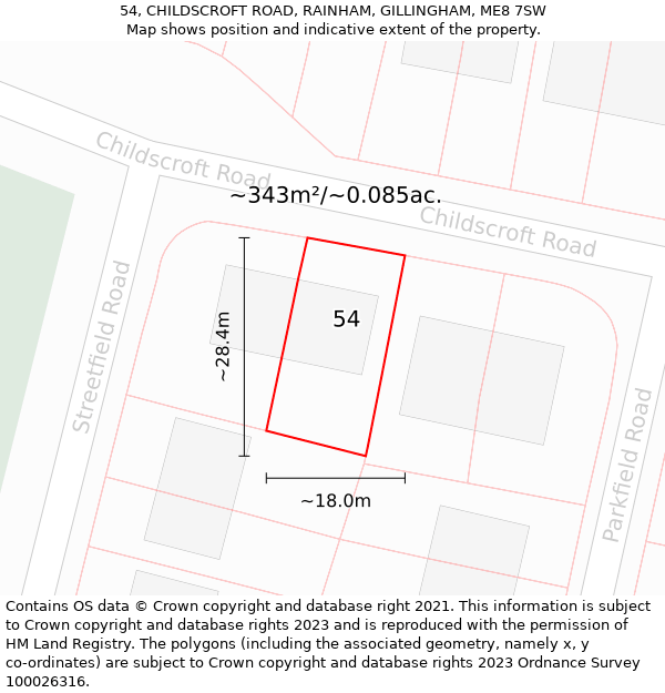 54, CHILDSCROFT ROAD, RAINHAM, GILLINGHAM, ME8 7SW: Plot and title map