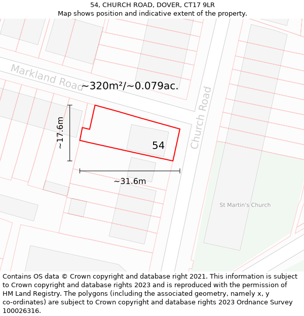 54, CHURCH ROAD, DOVER, CT17 9LR: Plot and title map