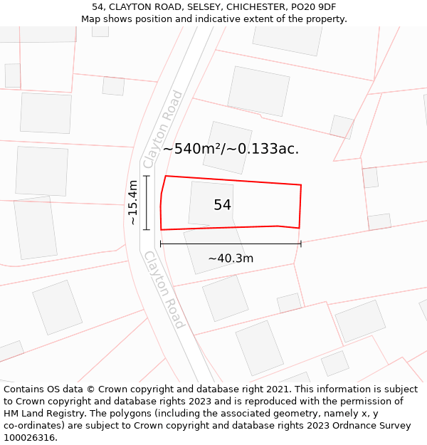 54, CLAYTON ROAD, SELSEY, CHICHESTER, PO20 9DF: Plot and title map