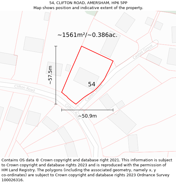 54, CLIFTON ROAD, AMERSHAM, HP6 5PP: Plot and title map