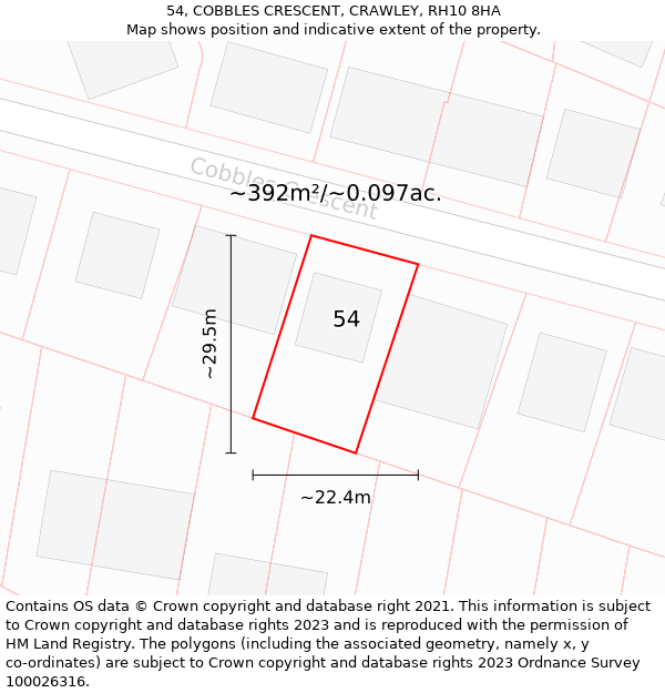 54, COBBLES CRESCENT, CRAWLEY, RH10 8HA: Plot and title map