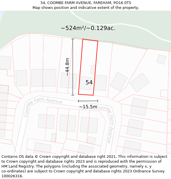 54, COOMBE FARM AVENUE, FAREHAM, PO16 0TS: Plot and title map