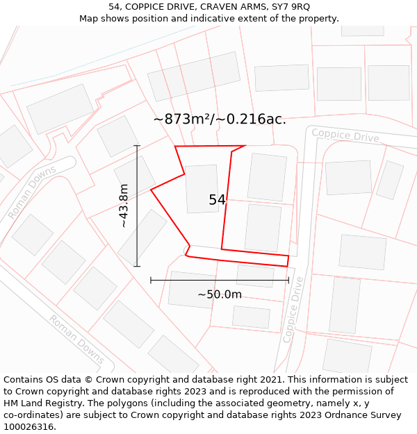 54, COPPICE DRIVE, CRAVEN ARMS, SY7 9RQ: Plot and title map