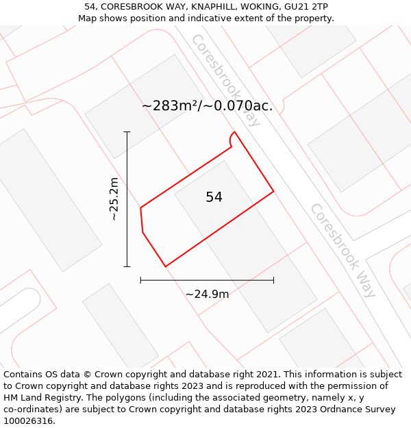 54, CORESBROOK WAY, KNAPHILL, WOKING, GU21 2TP: Plot and title map