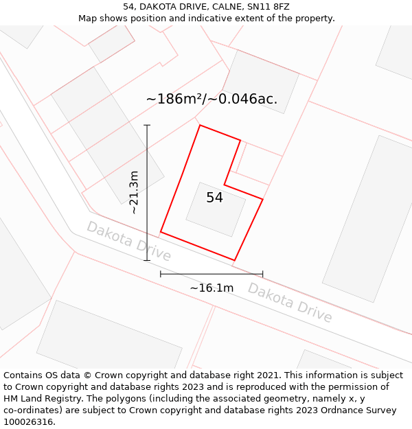 54, DAKOTA DRIVE, CALNE, SN11 8FZ: Plot and title map