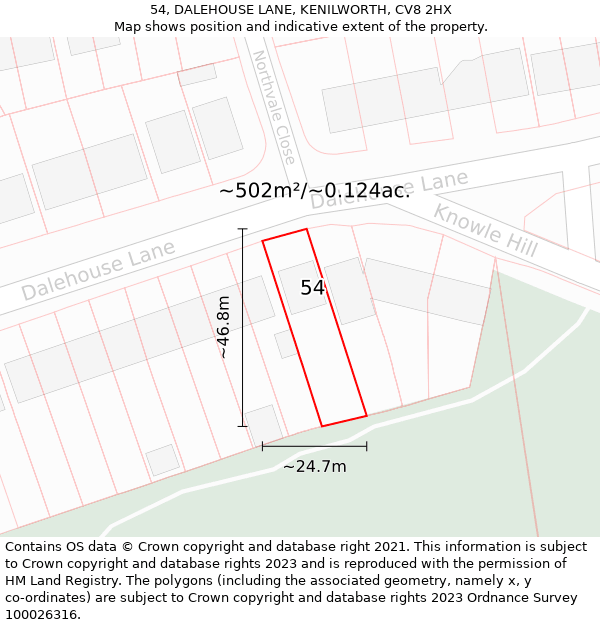 54, DALEHOUSE LANE, KENILWORTH, CV8 2HX: Plot and title map