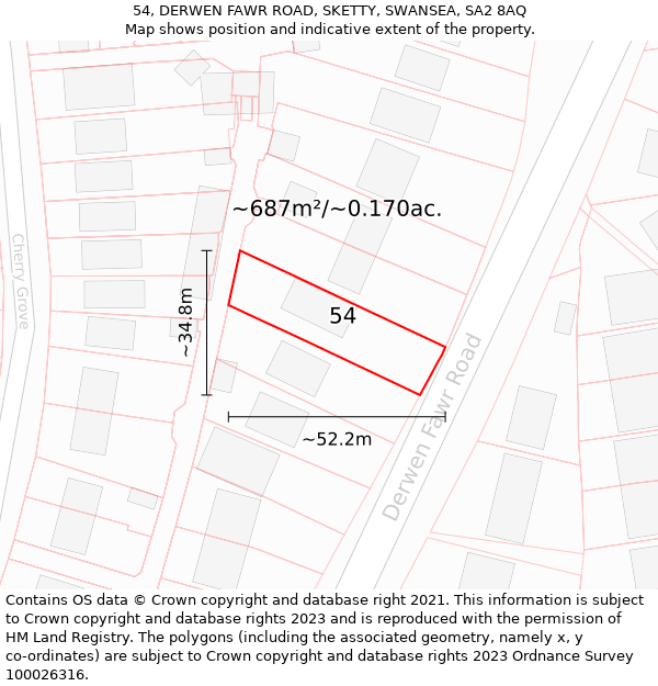 54, DERWEN FAWR ROAD, SKETTY, SWANSEA, SA2 8AQ: Plot and title map