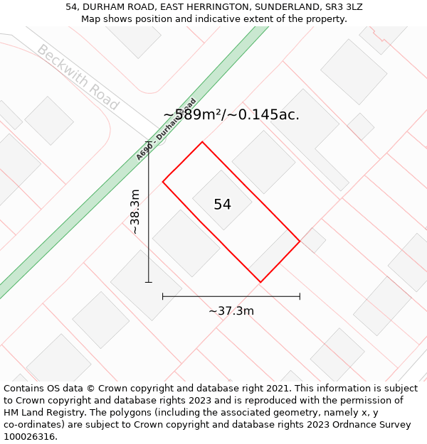 54, DURHAM ROAD, EAST HERRINGTON, SUNDERLAND, SR3 3LZ: Plot and title map