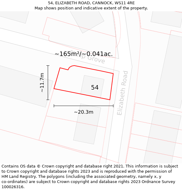 54, ELIZABETH ROAD, CANNOCK, WS11 4RE: Plot and title map