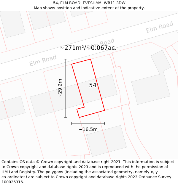 54, ELM ROAD, EVESHAM, WR11 3DW: Plot and title map