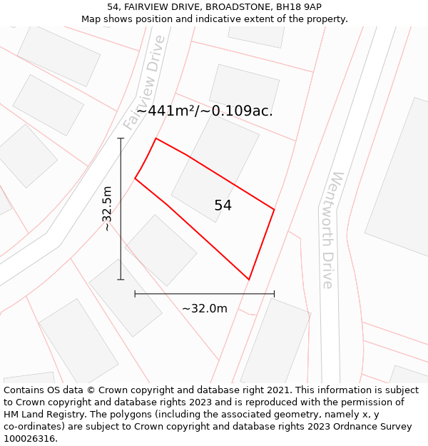 54, FAIRVIEW DRIVE, BROADSTONE, BH18 9AP: Plot and title map