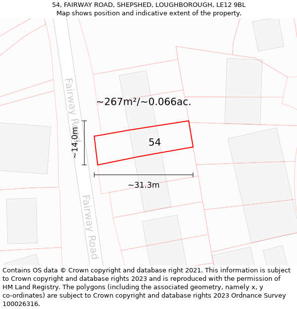 54, FAIRWAY ROAD, SHEPSHED, LOUGHBOROUGH, LE12 9BL: Plot and title map