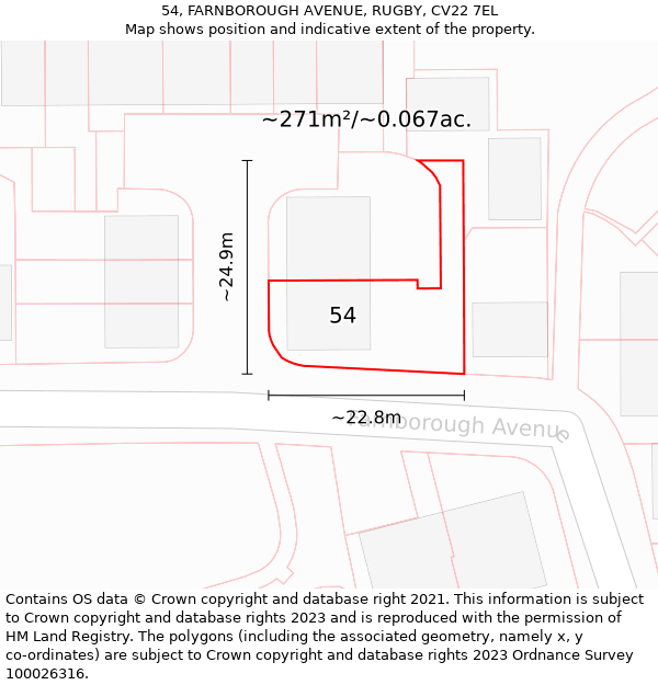 54, FARNBOROUGH AVENUE, RUGBY, CV22 7EL: Plot and title map