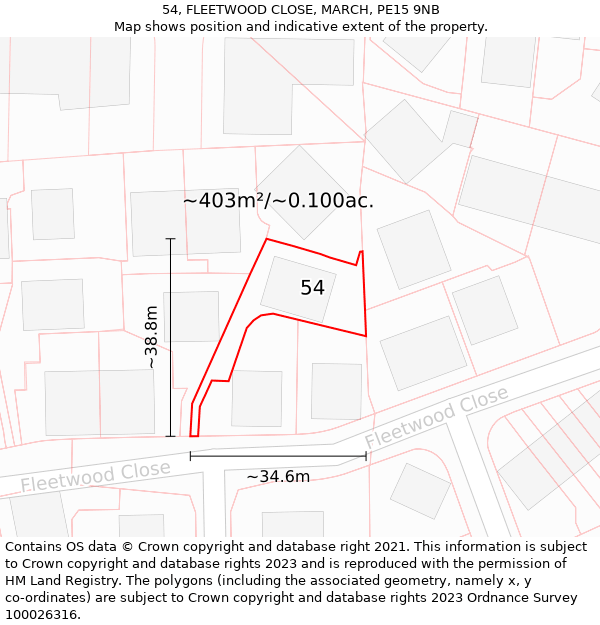 54, FLEETWOOD CLOSE, MARCH, PE15 9NB: Plot and title map