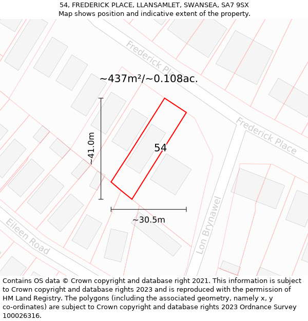 54, FREDERICK PLACE, LLANSAMLET, SWANSEA, SA7 9SX: Plot and title map