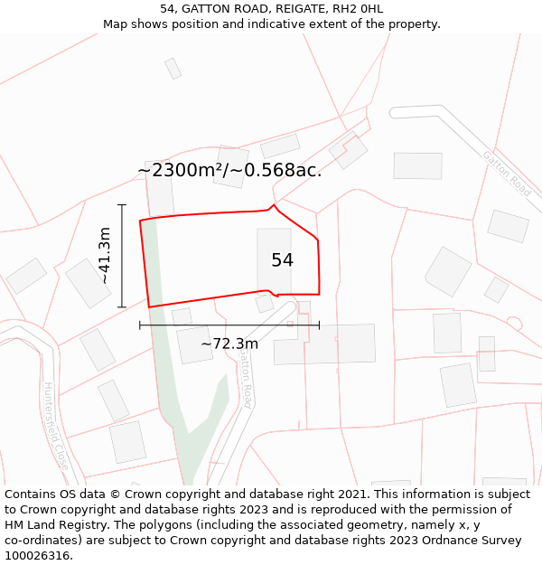 54, GATTON ROAD, REIGATE, RH2 0HL: Plot and title map