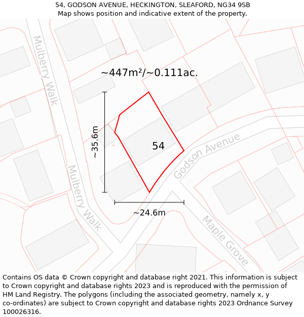 54, GODSON AVENUE, HECKINGTON, SLEAFORD, NG34 9SB: Plot and title map