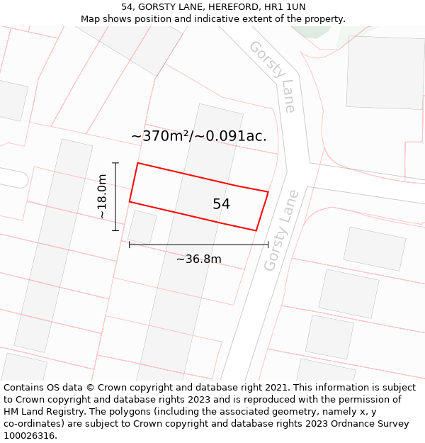 54, GORSTY LANE, HEREFORD, HR1 1UN: Plot and title map