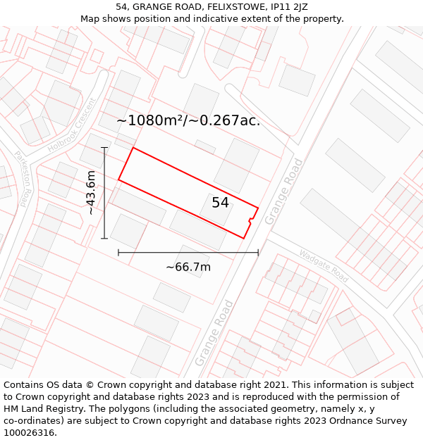 54, GRANGE ROAD, FELIXSTOWE, IP11 2JZ: Plot and title map