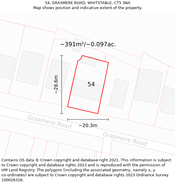54, GRASMERE ROAD, WHITSTABLE, CT5 3NA: Plot and title map