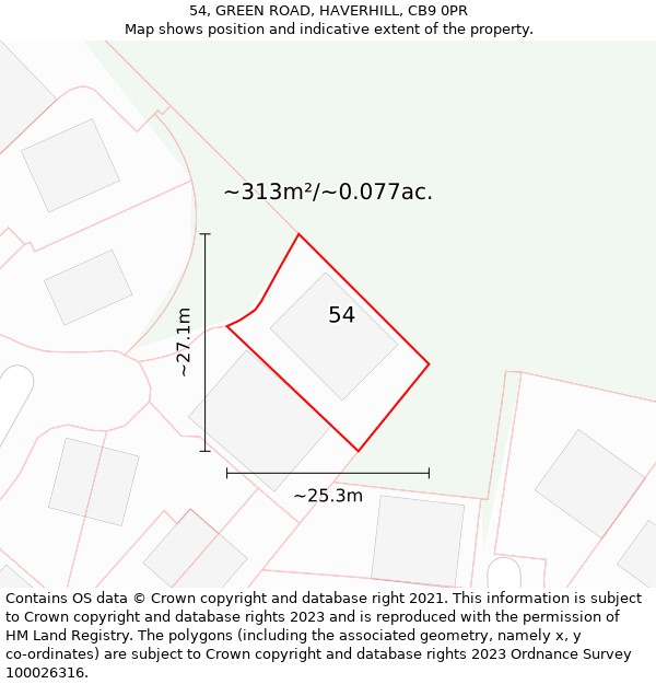 54, GREEN ROAD, HAVERHILL, CB9 0PR: Plot and title map