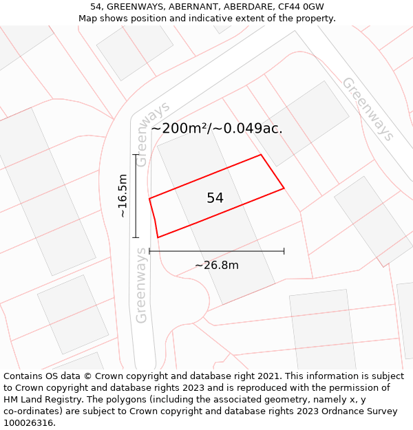 54, GREENWAYS, ABERNANT, ABERDARE, CF44 0GW: Plot and title map