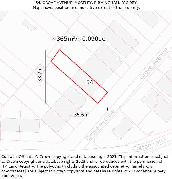 54, GROVE AVENUE, MOSELEY, BIRMINGHAM, B13 9RY: Plot and title map