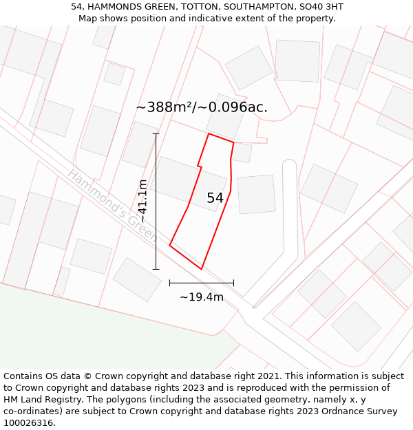54, HAMMONDS GREEN, TOTTON, SOUTHAMPTON, SO40 3HT: Plot and title map