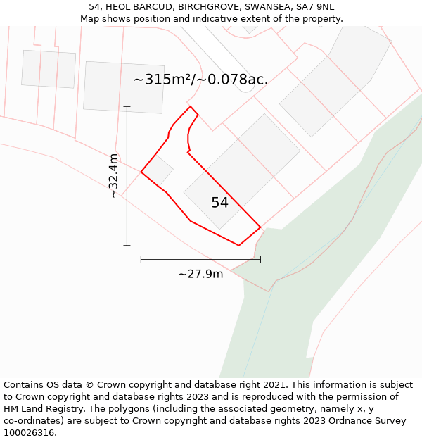 54, HEOL BARCUD, BIRCHGROVE, SWANSEA, SA7 9NL: Plot and title map