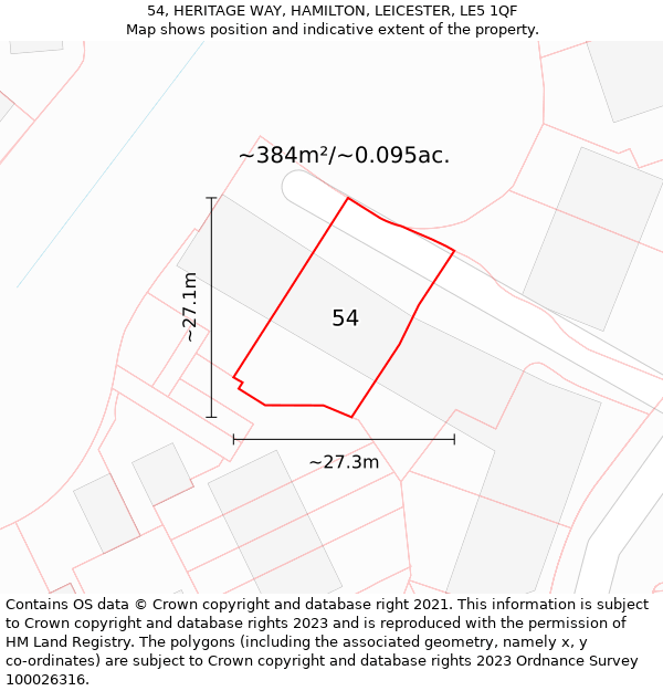 54, HERITAGE WAY, HAMILTON, LEICESTER, LE5 1QF: Plot and title map