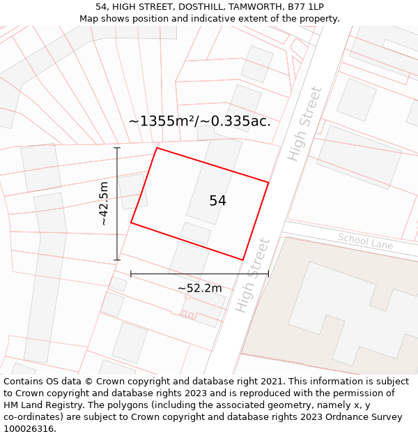 54, HIGH STREET, DOSTHILL, TAMWORTH, B77 1LP: Plot and title map