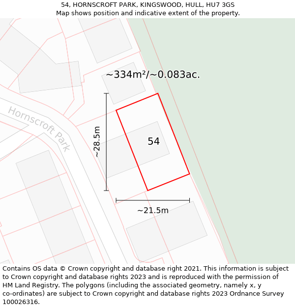 54, HORNSCROFT PARK, KINGSWOOD, HULL, HU7 3GS: Plot and title map