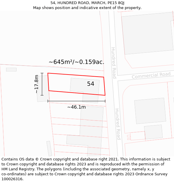 54, HUNDRED ROAD, MARCH, PE15 8QJ: Plot and title map
