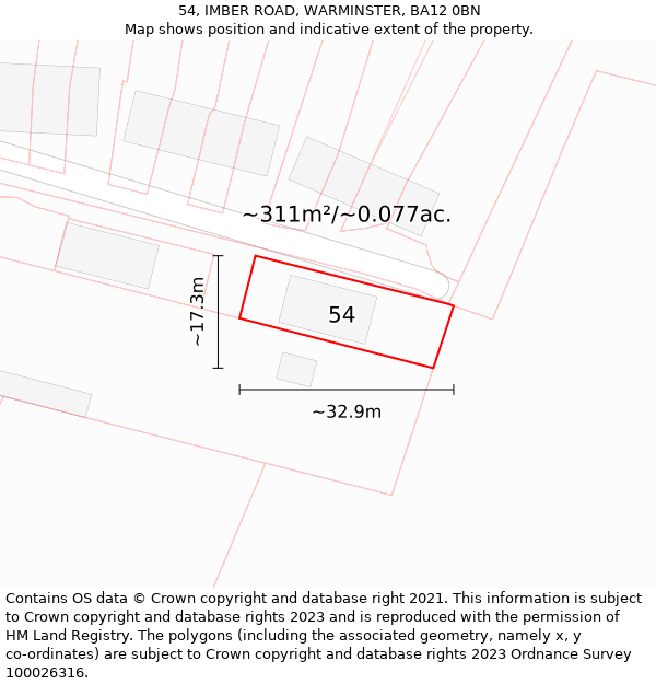 54, IMBER ROAD, WARMINSTER, BA12 0BN: Plot and title map