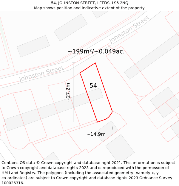 54, JOHNSTON STREET, LEEDS, LS6 2NQ: Plot and title map