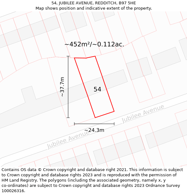 54, JUBILEE AVENUE, REDDITCH, B97 5HE: Plot and title map