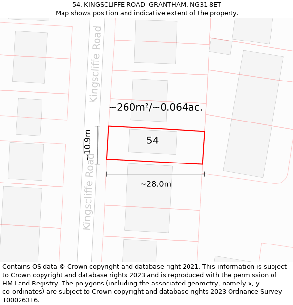 54, KINGSCLIFFE ROAD, GRANTHAM, NG31 8ET: Plot and title map