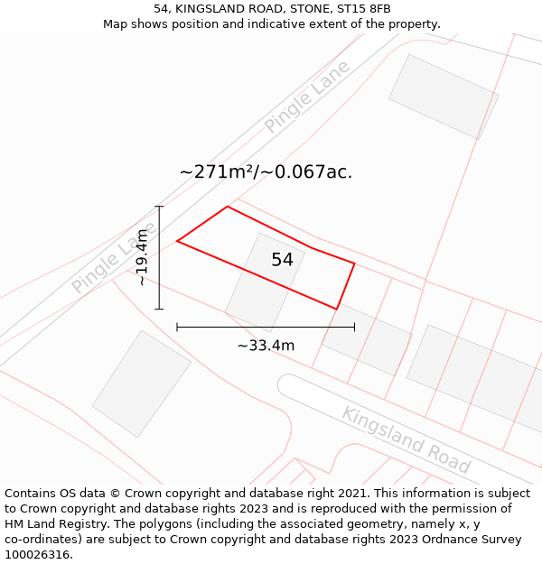 54, KINGSLAND ROAD, STONE, ST15 8FB: Plot and title map